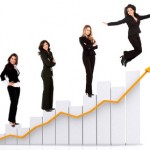 business women on a chart isolated over white